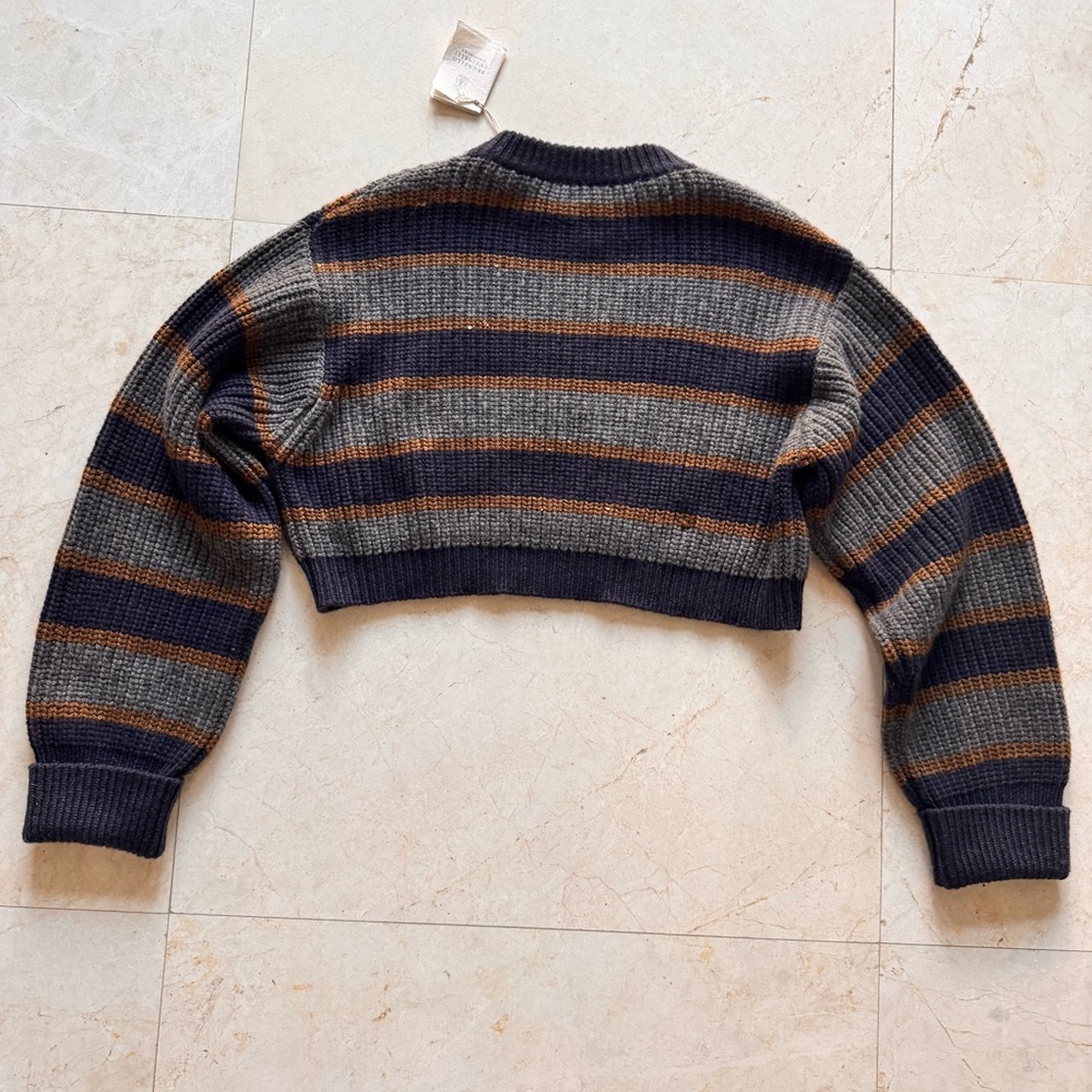 Brunello Cucinelli Striped Gray and Brown Cashmere Sweater size M - Picture 5 of 11